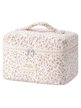 Quilted Cotton Floral Makeup Bag Travel Cosmetic Organizer